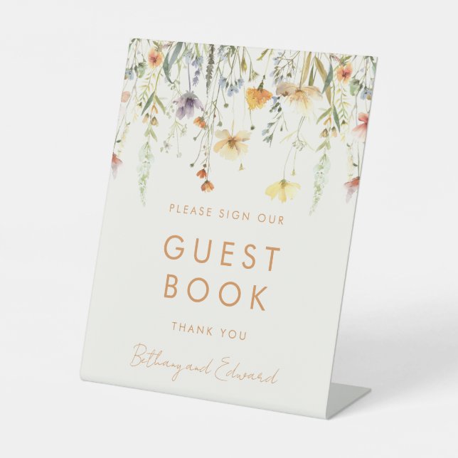 Signe De Table Livre d'invité du Mariage Fleur sauvage rustique (Recto)