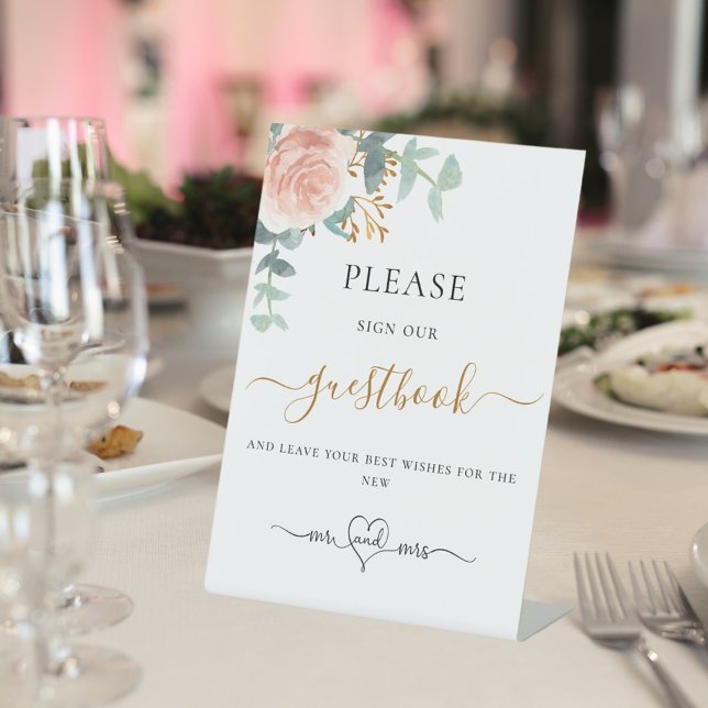 Signe De Table Livre d'invité mariage à l'eucalyptus rose vif (Créateur téléchargé)