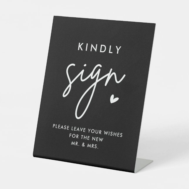 Signe De Table Livre d'invité Mariage noir Signer kindly (Recto)