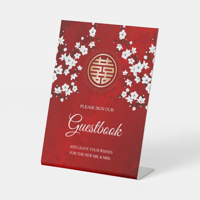 Signe De Table Livre d'or chinois Mariage Cherry Blossom (Recto)