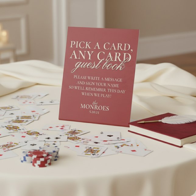 Signe De Table Livre d'or de cartes à jouer rouges et vertes de l (Add a creative twist to your guestbook with this Old Money Bold Red Playing Card Guest Book Sign!)