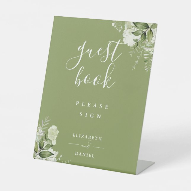 Signe De Table Livre d'or de fleurs élégantes vert mousse (Recto)