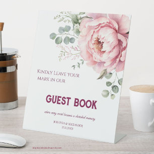 Signe De Table Livre d'or de mariage Élégant Fleurs Éternelles
