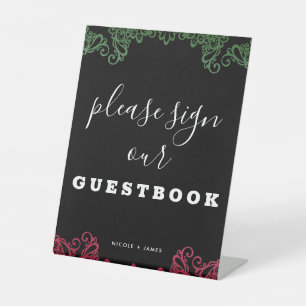 Signe De Table Livre d'or de mariage Fiesta avec dentelle verte e