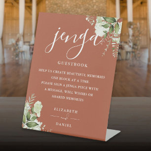 Signe De Table Livre d'or de mariage Jenga en terre cuite et verd