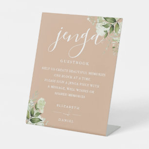 Signe De Table Livre d'or de mariage Jenga floral verdure beige