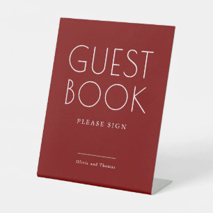 Signe De Table Livre d'or de mariage moderne minimaliste rouge bo