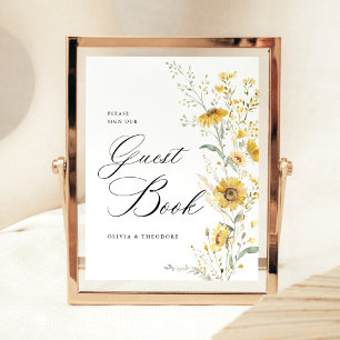 Signe De Table Livre d'or de mariage tournesol fleur sauvage jaun