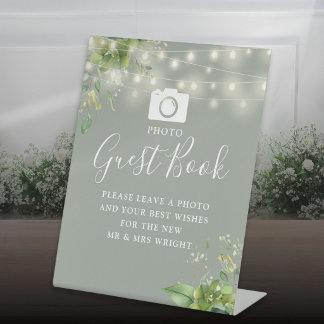 Signe De Table Livre d'or de mariage verdure vert sauge Photo