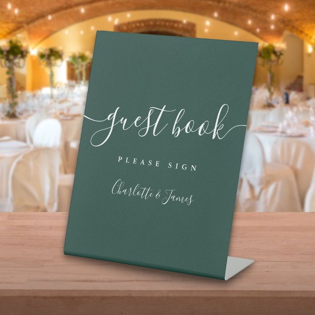 Signe De Table Livre d'or de signature vert émeraude (Emerald Green Signature Script Guest Book Pedestal Sign)