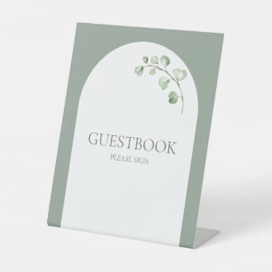 Signe De Table Livre d'or du Mariage botanique moderne Sage Green