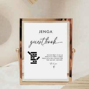 Signe De Table Livre d'or en Jenga avec enseigne de mariage en ca