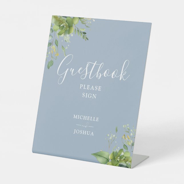 Signe De Table Livre d'or Floral Dusty Blue (Recto)