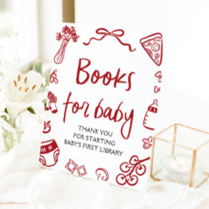 Signe De Table Livres en Baby shower rouge italien tiré à la main