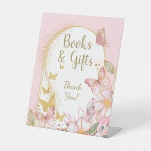 Signe De Table Livres et cadeaux   Baby shower papillon rose