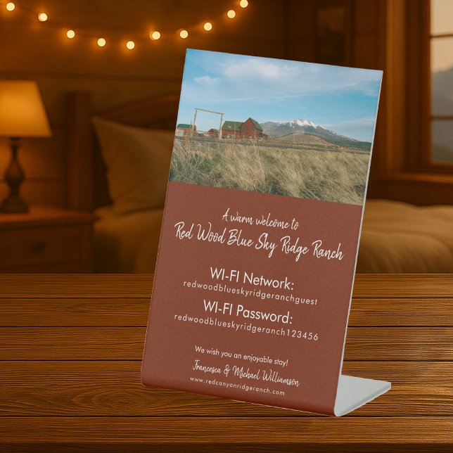 Signe De Table Location Petit Vacances Accès WIFI - Photo personn (guest wifi and network access sign with custom photo option for vacation rental properties)