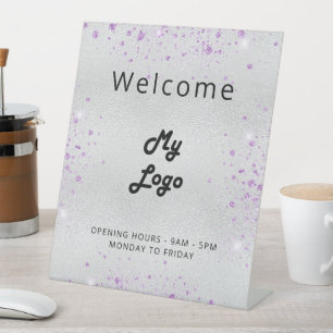 Signe De Table Logo argent lavande bienvenue entreprise