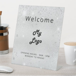 Signe De Table Logo argent parties scintillant bienvenue