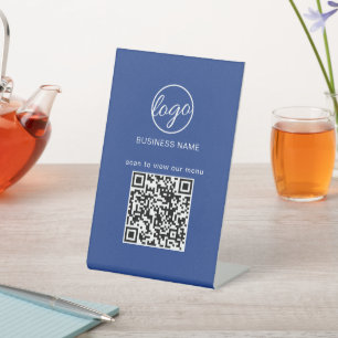Signe De Table Logo Bleu Simple Code QR Modern Business