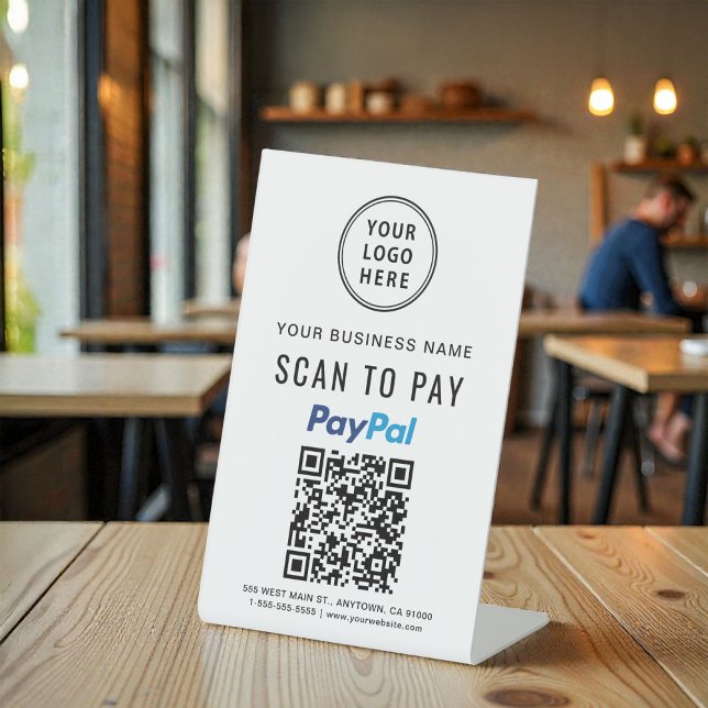 Signe De Table Logo Code QR PayPal à scanner pour payer (Scan to Pay PayPal QR Code Logo Pedestal Sign)