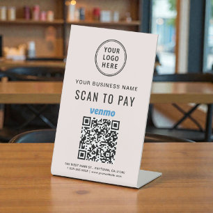 Signe De Table Logo code QR Venmo rose numéros scannés pour payer