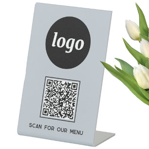 Signe De Table Logo de code QR Business Scan for Menu Light Blue
