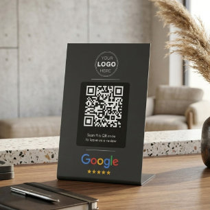 Signe De Table Logo de code QR de révision Google noir minimal