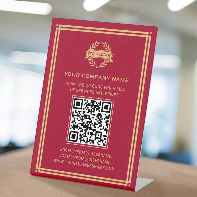 Signe De Table Logo de code QR d'entreprise Services clients Red  (Créateur téléchargé)