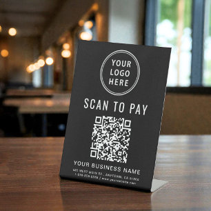 Signe De Table Logo de code QR noir pour paiement par numérisatio