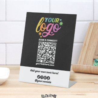 Signe De Table Logo de code QR personnalisé Sociétés Noir Blanc A