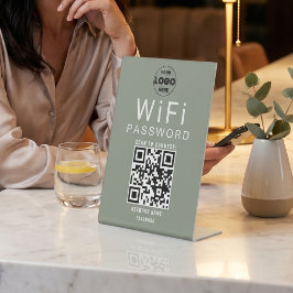 Signe De Table Logo de code QR WiFi d'entreprise vert sauge minim