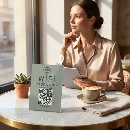 Signe De Table Logo de code QR WiFi d'entreprise vert sauge minim