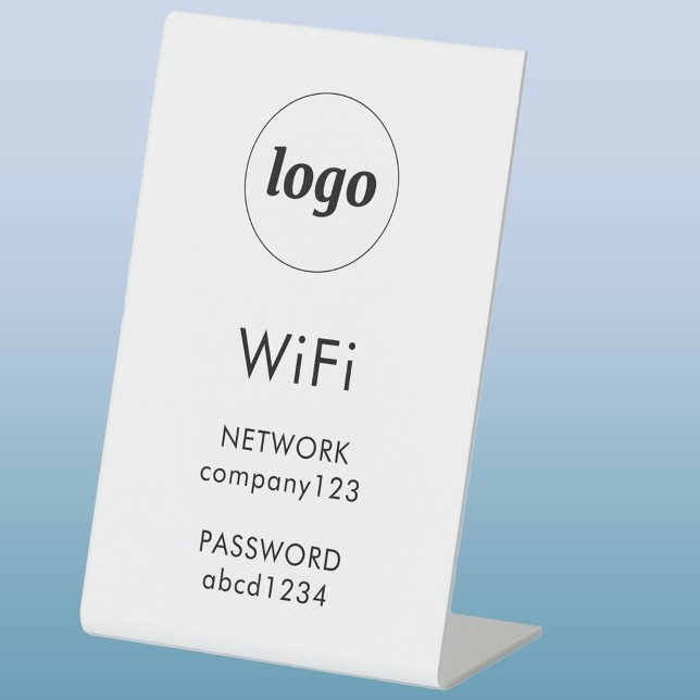 Signe De Table Logo de code WiFi pour les entreprises Internet (Modern minimalist business logo WiFi code network password pedestal sign)