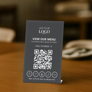 Signe De Table Logo de l'entreprise Allergy QR Code Menu sans con