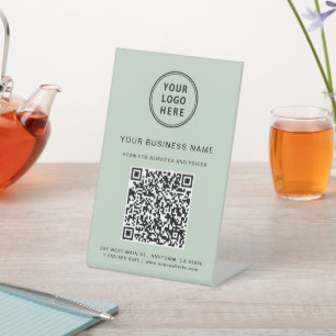Signe De Table Logo de l'entreprise me scanner QR Code Sage Green