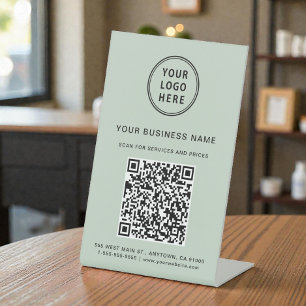 Signe De Table Logo de l'entreprise me scanner QR Code Sage Green