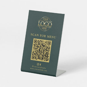 Signe De Table Logo de l'entreprise Simple Green Menu QR Code san