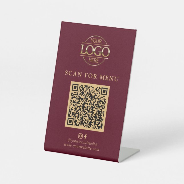 Signe De Table Logo de l'entreprise Simple Red Menu QR Code sans  (Recto)