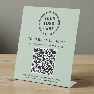 Signe De Table Logo de société moderne Code QR Vert sauge