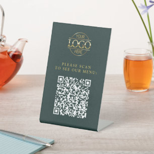 Signe De Table Logo de société personnalisé vert moderne Code QR 