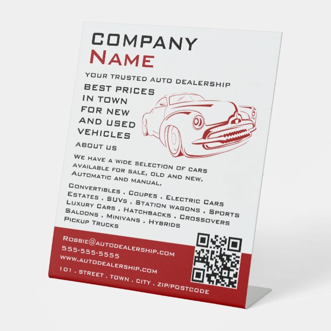 Signe De Table Logo de voiture rouge, concessionnaire automobile  (Recto)