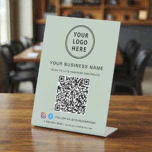 Signe De Table Logo d'entreprise 2 Codes QR Médias Sociaux Vert S