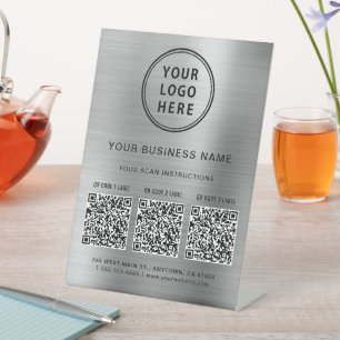 Signe De Table Logo d'entreprise 3 codes QR Argent