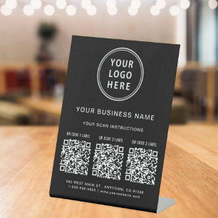 Signe De Table Logo d'entreprise 3 codes QR noir