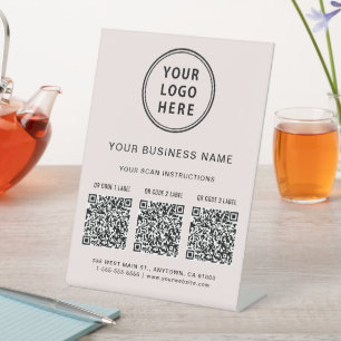 Signe De Table Logo d'entreprise 3 codes QR rose