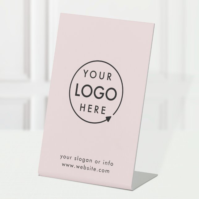 Signe De Table Logo d'entreprise | Blush Pink Simple Professionne (Blush pink company branded feminine tabletop signs for small business promotion & marketing.)