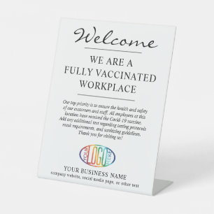 Signe De Table Logo d'entreprise entièrement vacciné Bienvenue