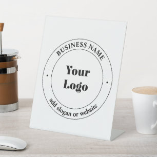 Signe De Table Logo d'entreprise et texte promotionnel   Blanc