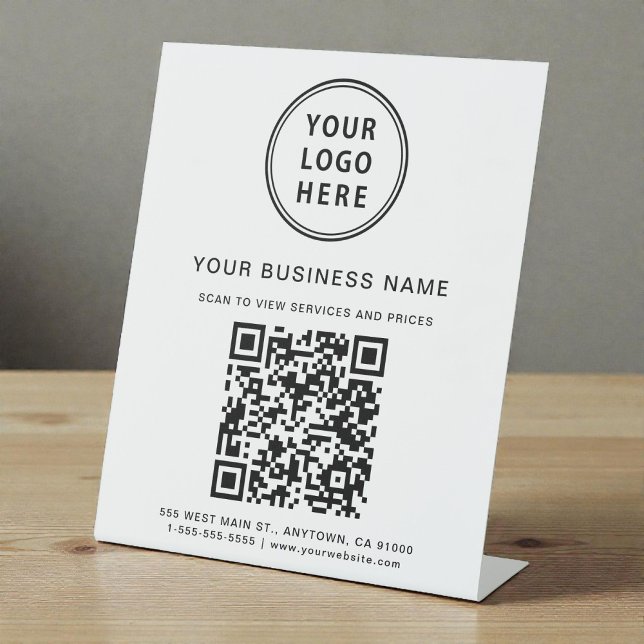 Signe De Table Logo d'entreprise moderne Code QR (Business Logo 2 QR Codes Social Media Pedestal Sign)