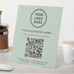 Signe De Table Logo d'entreprise moderne QR Code Sage Green